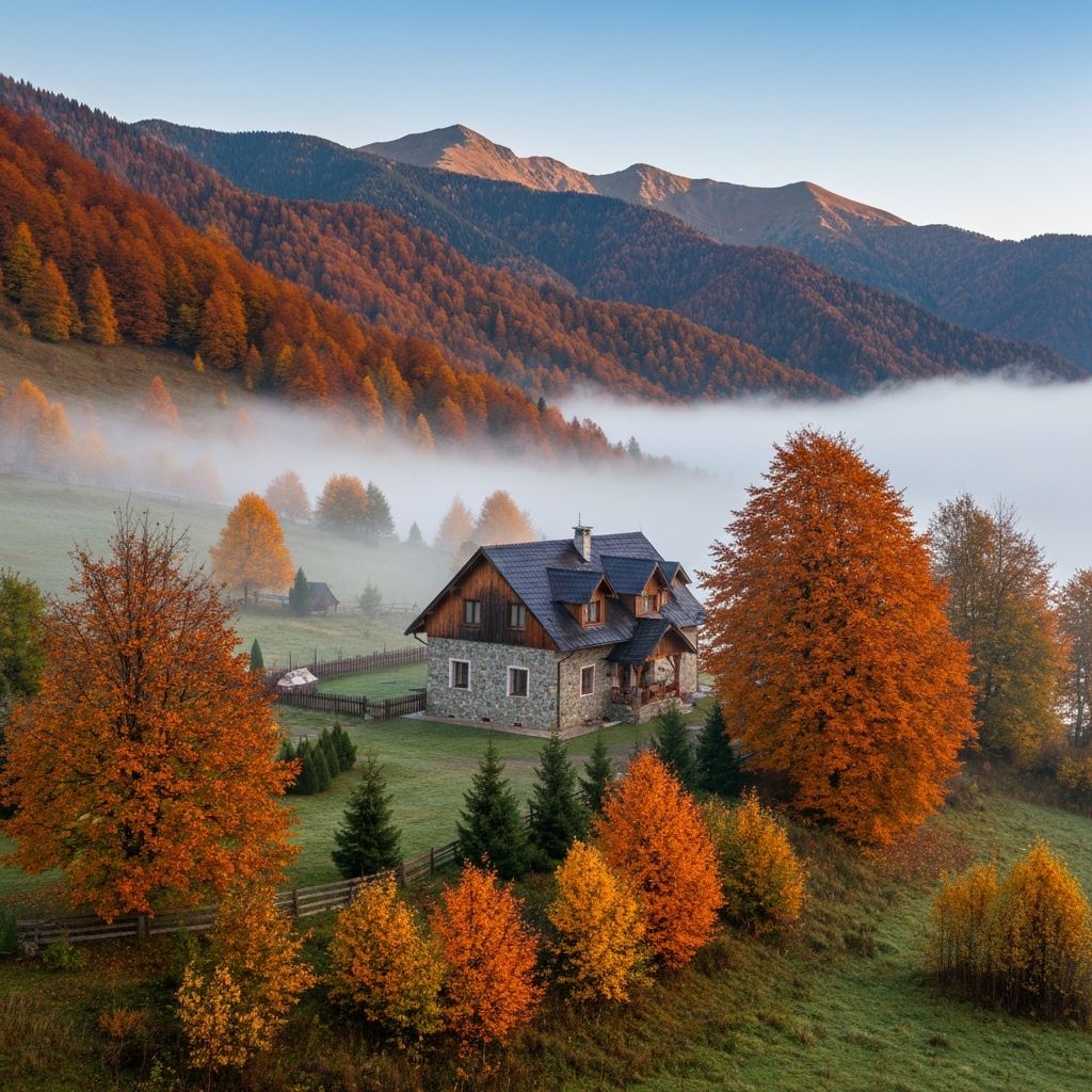 Peisaj de toamnă din curtea pensiunii
